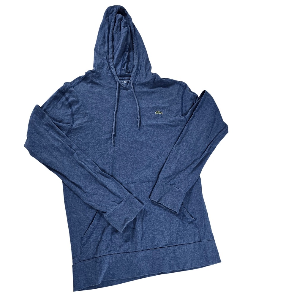 Lacoste Mens Blue Heathered Cotton Long Sleeve Hooded T-Shirt Regular Fit S